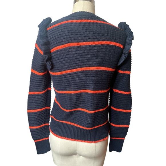 Banana Republic Navy Orange Stripe Ruffle Shoulder Long Sleeve Sweater Women's S - Picture 5 of 7